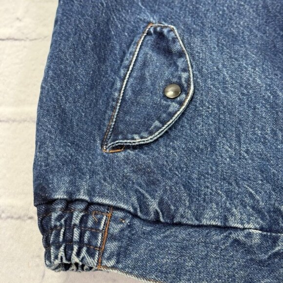 Vintage Learsi Tartan Lined Denim Jacket Unisex M Blue Jean Snap Zip Flannel - Picture 9 of 12